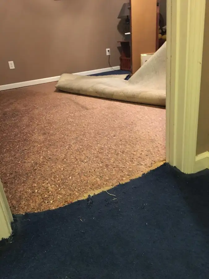 Carpet pad removal revealing water damage during Drying & Dehumidification in Robstown